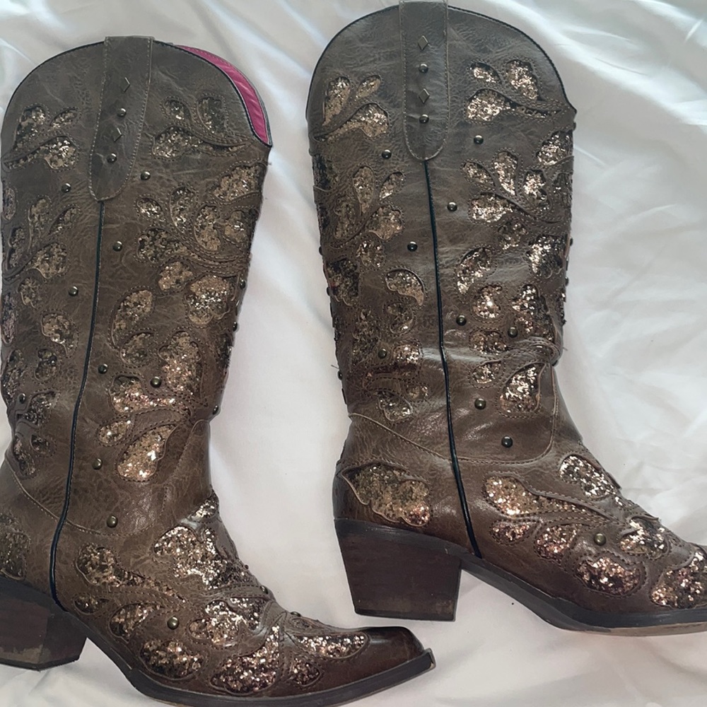 brown glitter cowboys boots